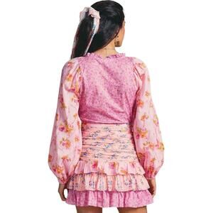 Pink Ripple Women’s Size Medium Floral Flounced Ruched Minidress NEW WITH TAGS